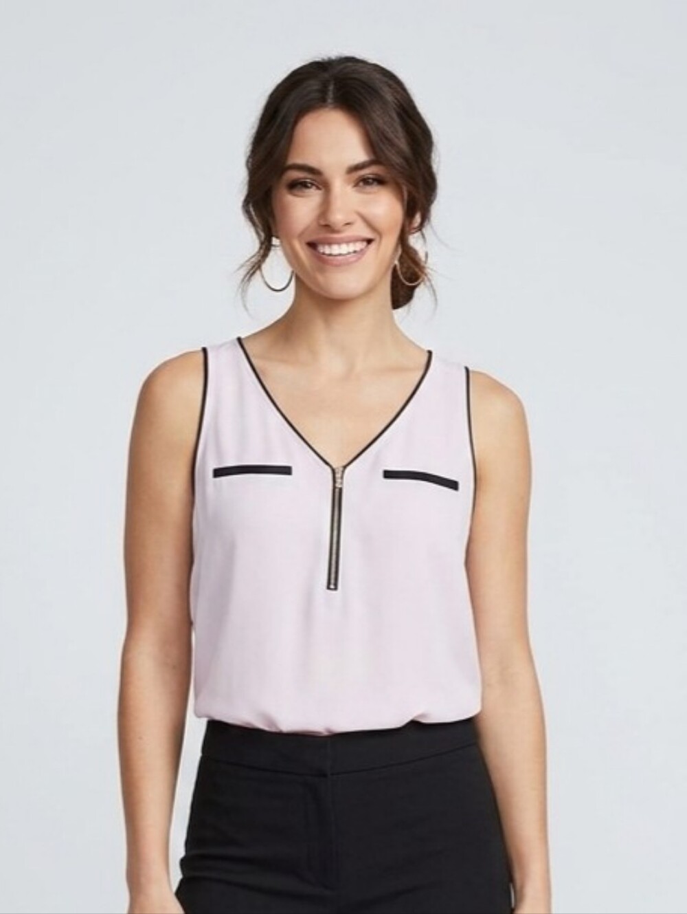 Express Light Pink Sleeveless Shell Top with Black Trim
